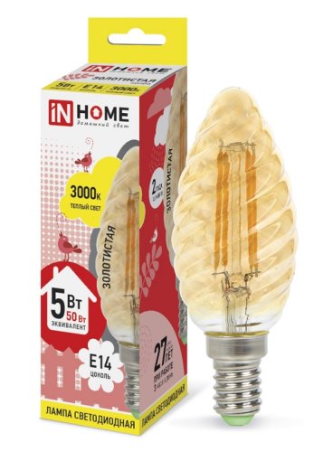 Лампа светодиодная филамент InHome Deco СВ35 Свеча витая CL E14 220В 5Вт 450Лм 3000К 35х100мм картинка 